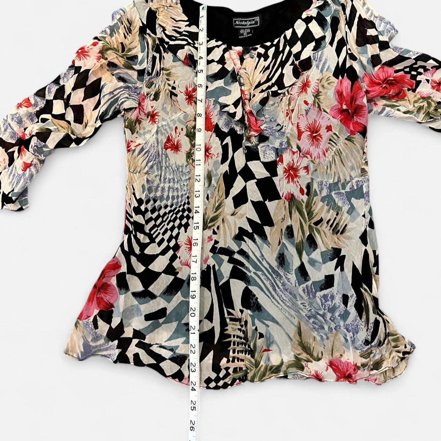 Vintage 90s Sheer Floral Ruffle Blouse