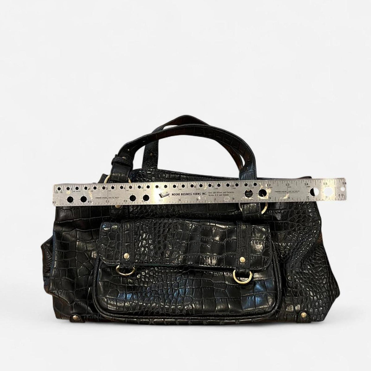 Vintage Y2K Croc Embossed Shoulder Bag Black Faux Leather