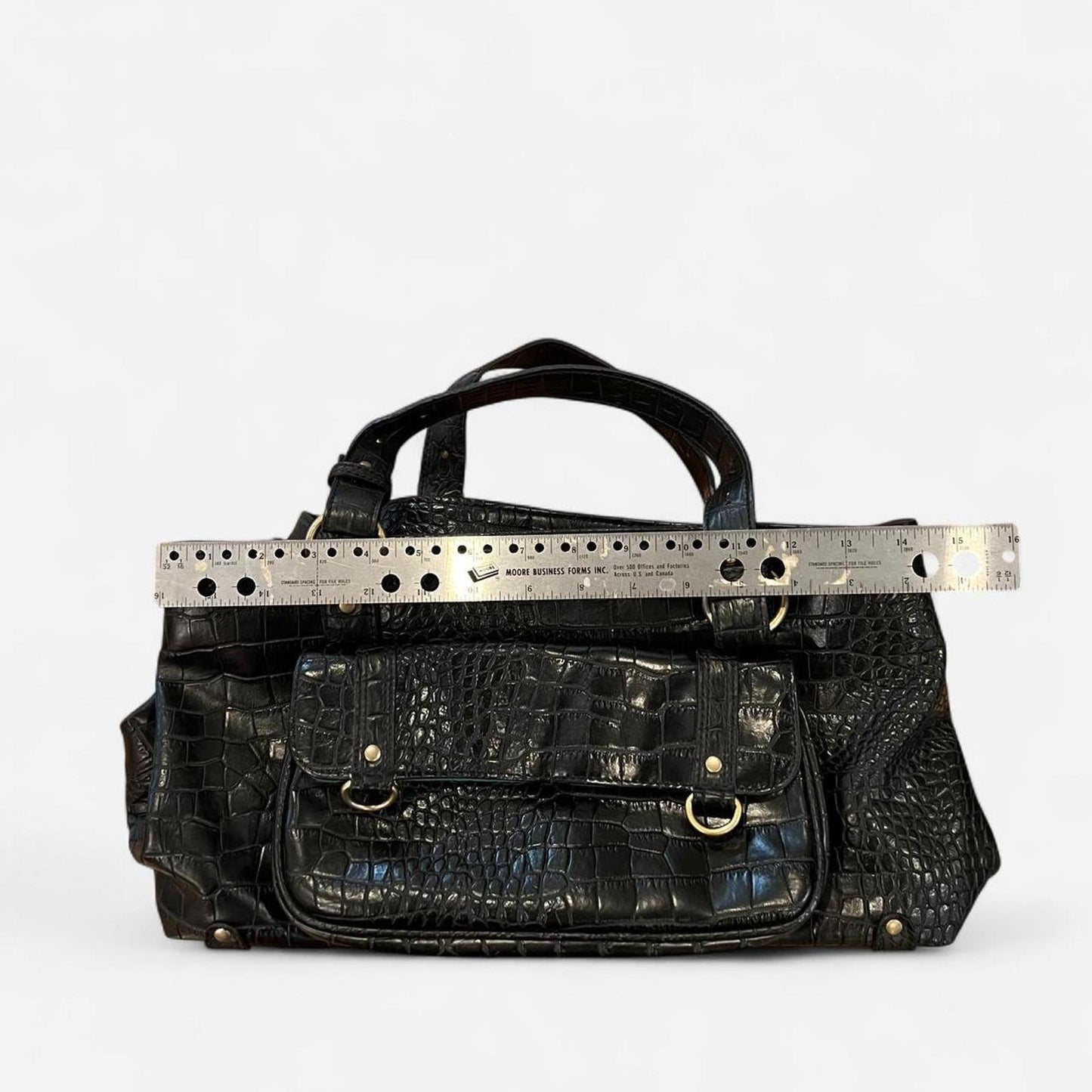 Vintage Y2K Croc Embossed Shoulder Bag Black Faux Leather