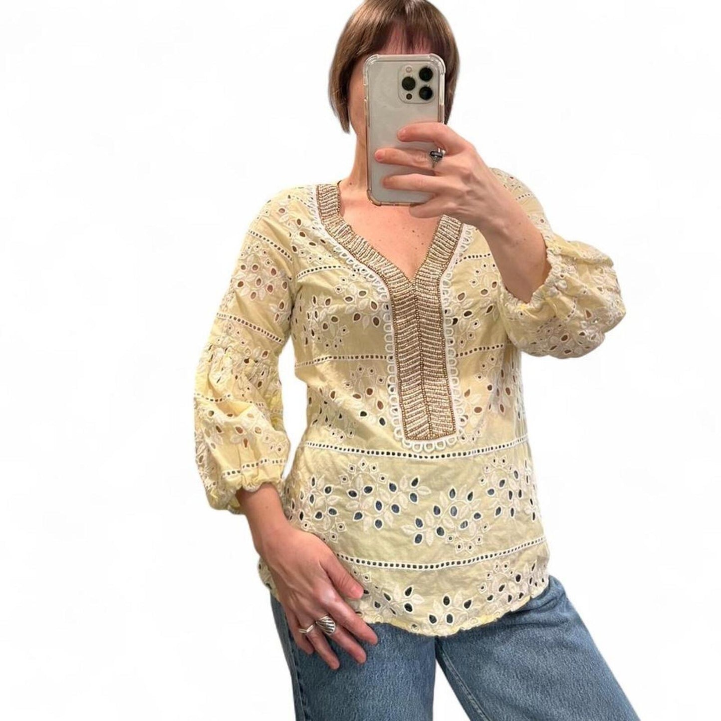 Beaded Eyelet Peasant Blouse