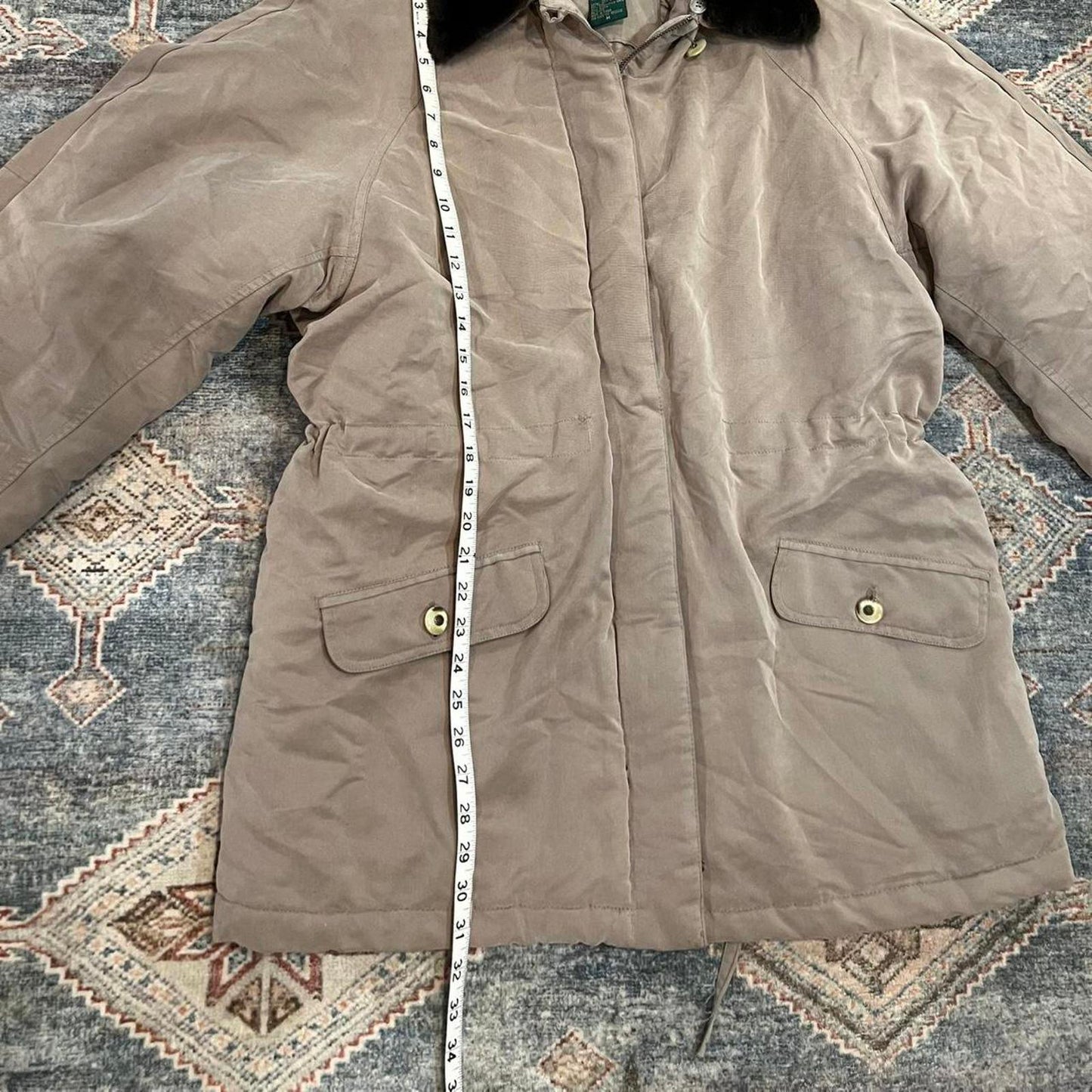 Vintage 90s Taupe Faux Fur Collar Coat