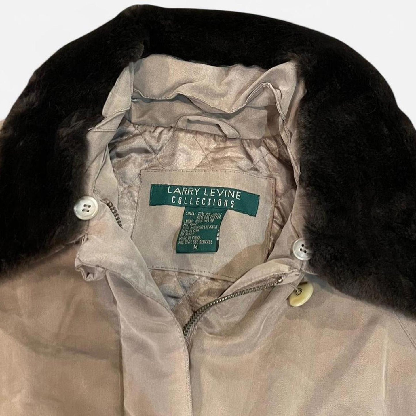 Vintage 90s Taupe Faux Fur Collar Coat