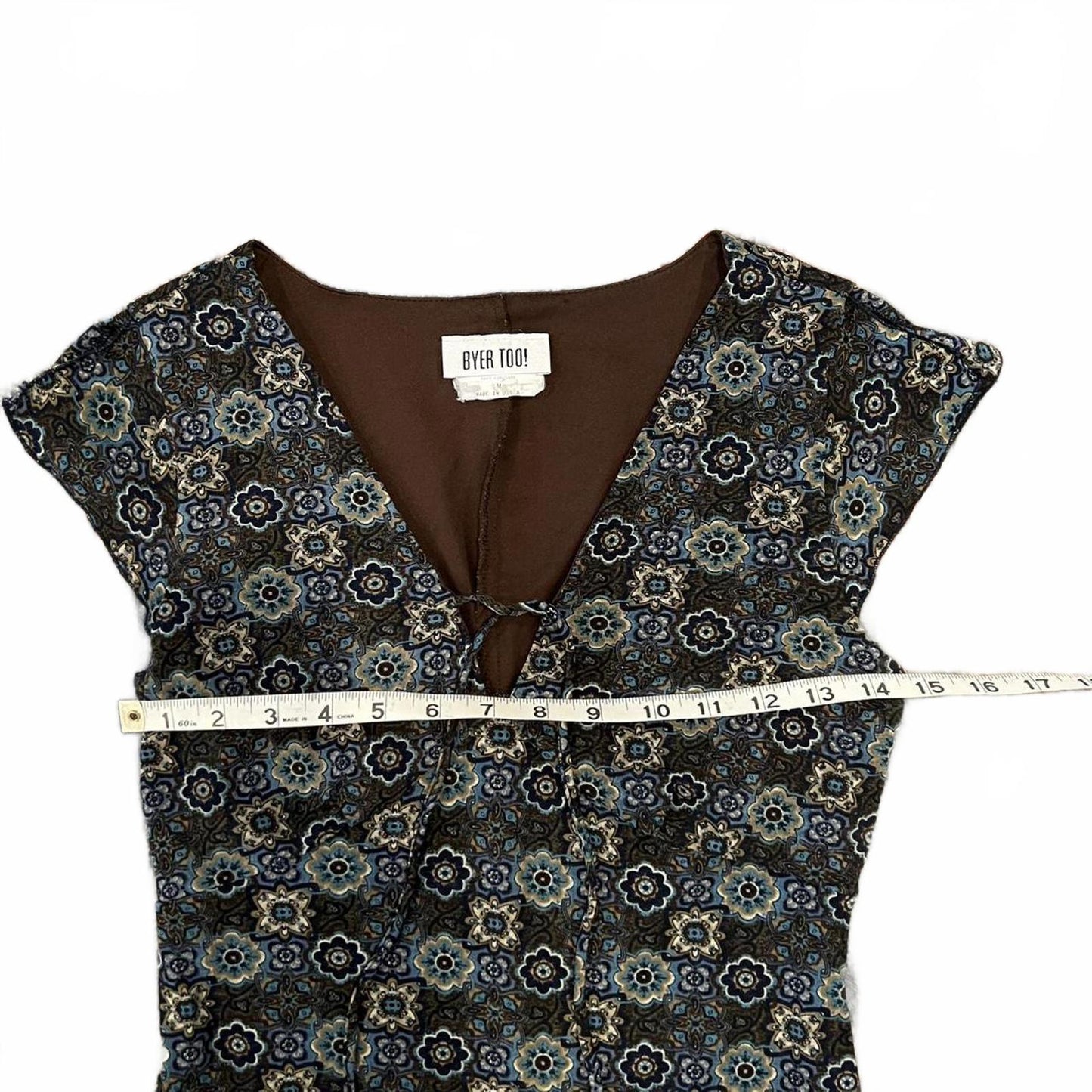 Vintage 90s Blue Floral Mini Dress V Neck Slip Style