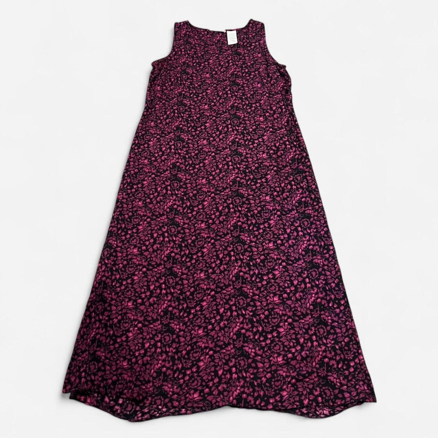 Vintage 90s Floral Maxi Dress Black Pink Slit Rayon
