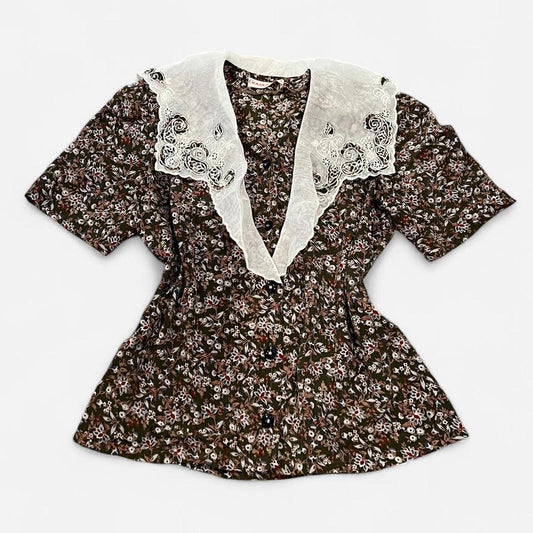 Vintage 90’s Floral Blouse Lace Collar Cottagecore Top