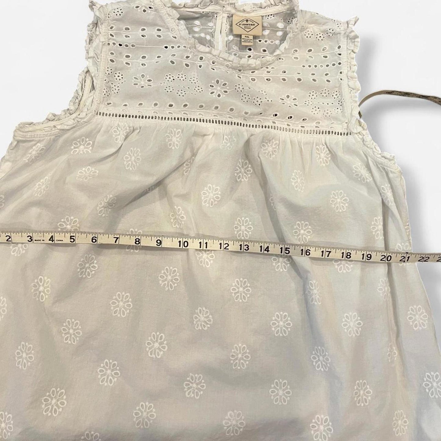 White Eyelet Cotton Sleeveless Blouse