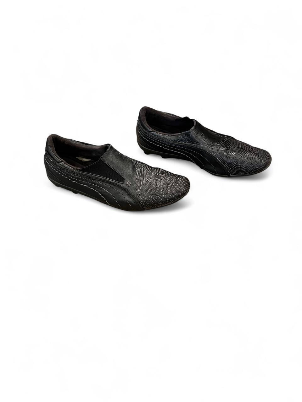 Y2K Puma Black Leather Slip On Shoes Embossed
