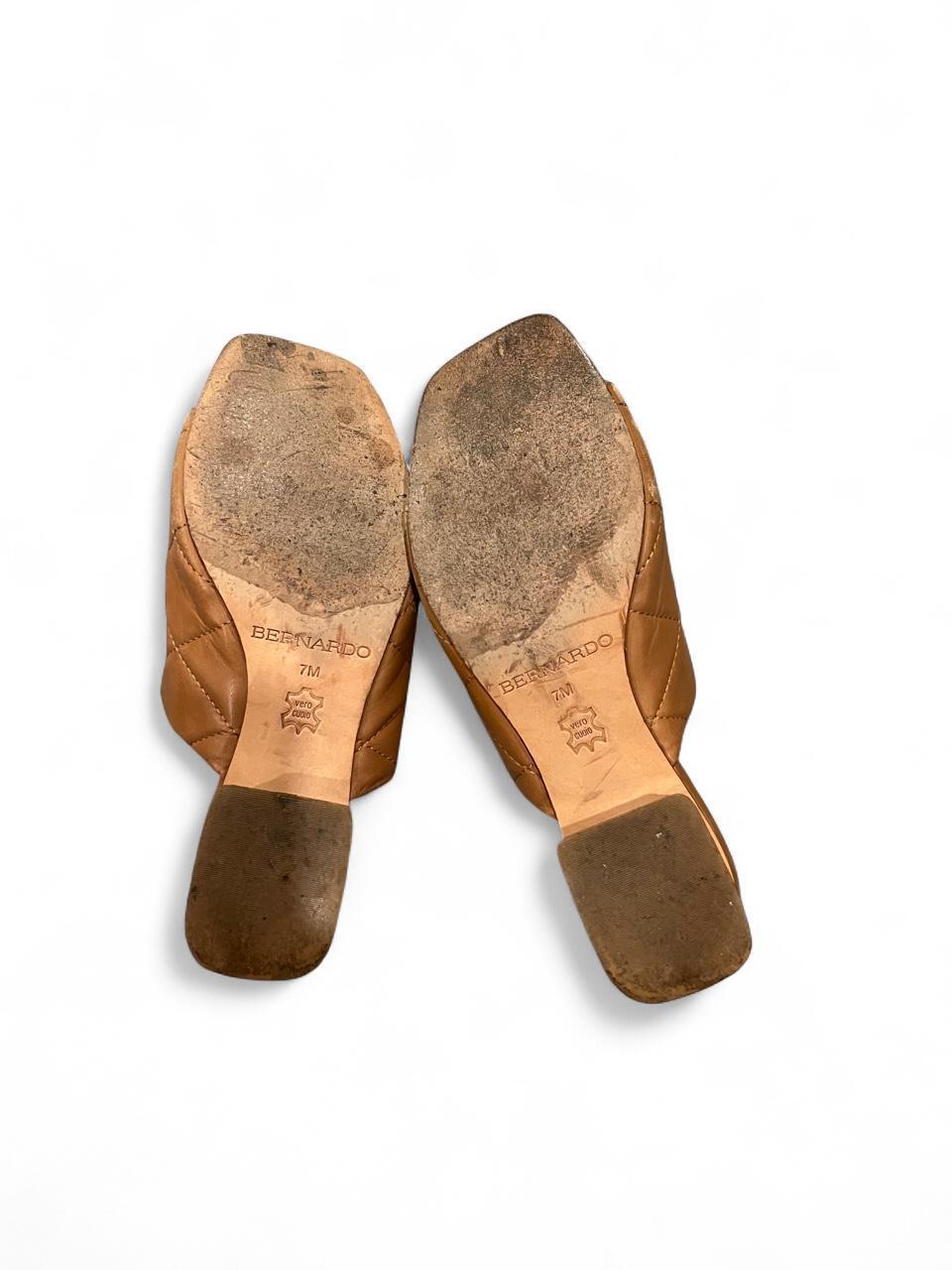 Bernardo Quilted Leather Slide Heels Camel Block Heel Minimalist Sandals