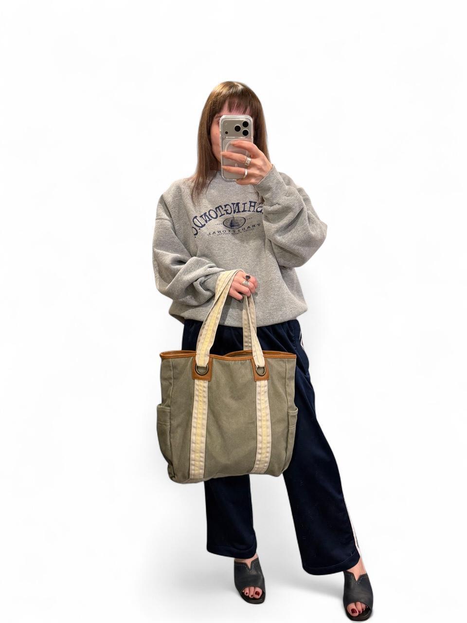 Vintage Y2K Olive Green Canvas Utility Tote Bag