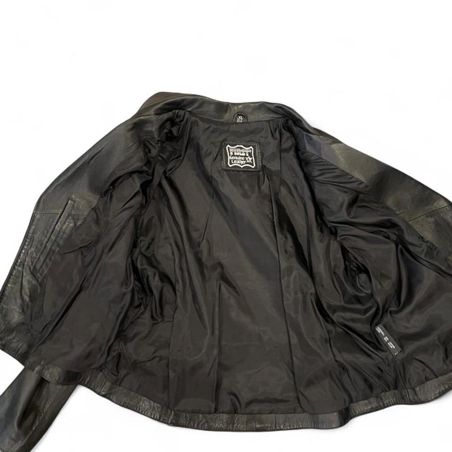 Vintage Black Leather Moto Jacket Oversized 90s Biker Coat XXL
