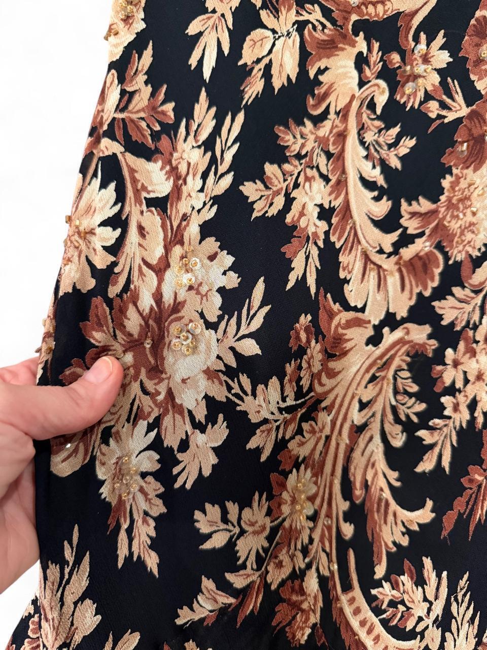 Vintage Romantic Goth Floral Beaded Maxi Dress