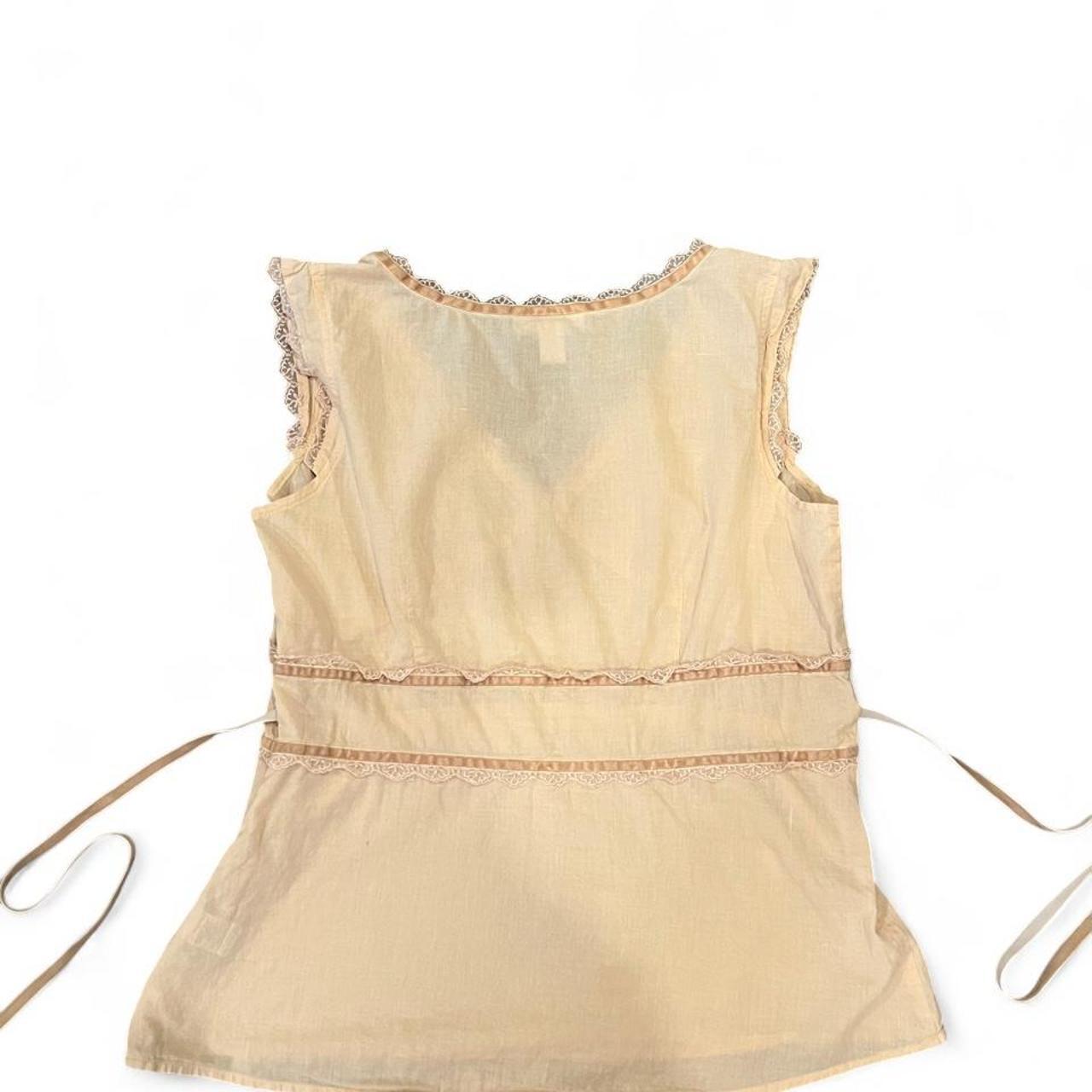 Y2K Butter Cream Eyelet Lace Cotton Top Coquette Boho L