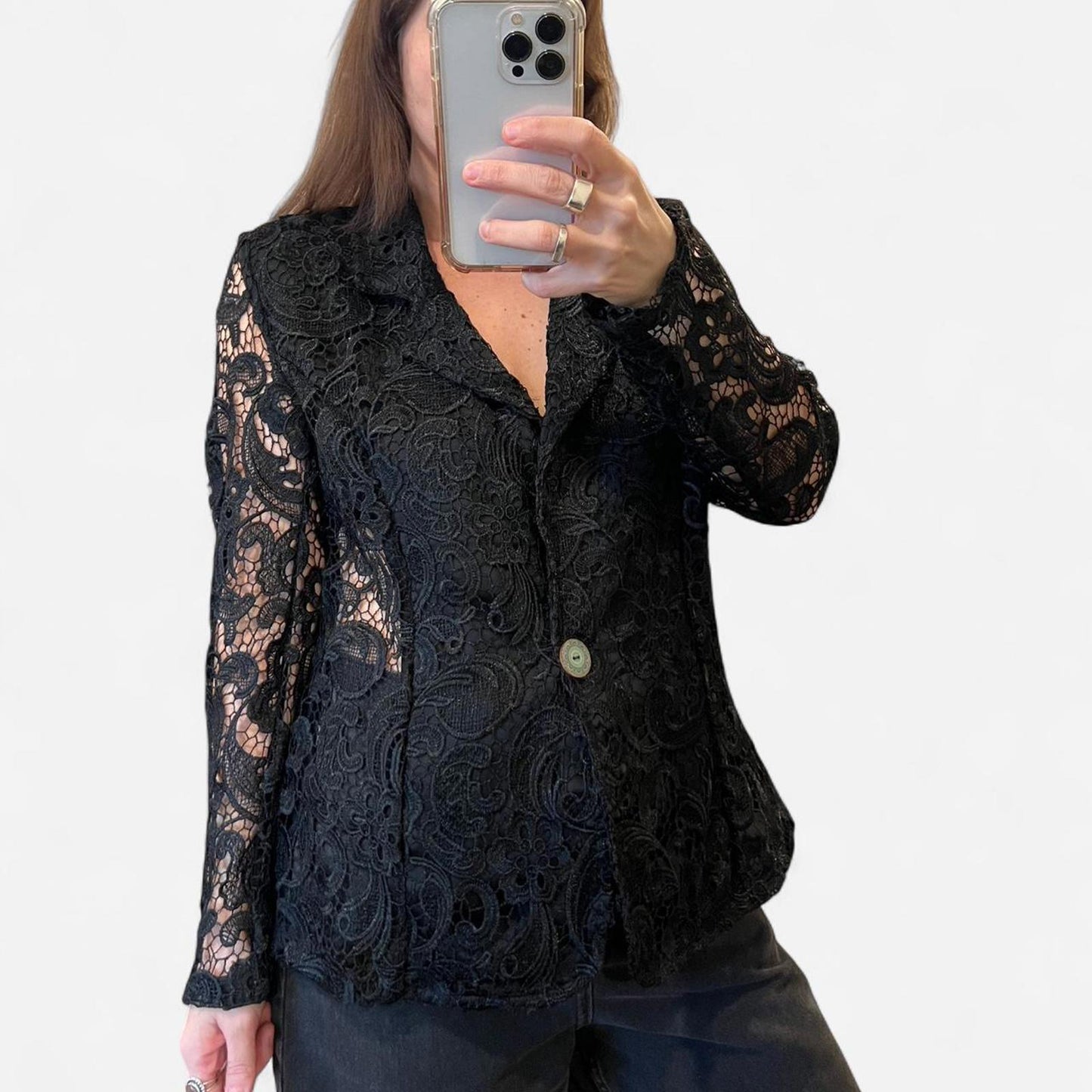 Y2K Vintage Black Lace Blazer Blouse