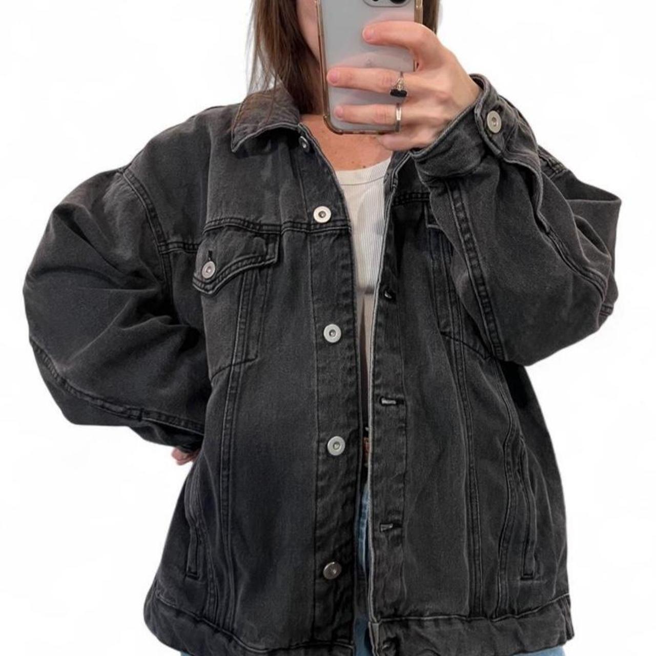 Oversized Washed Black Denim Jacket Y2K Grunge Streetwear
