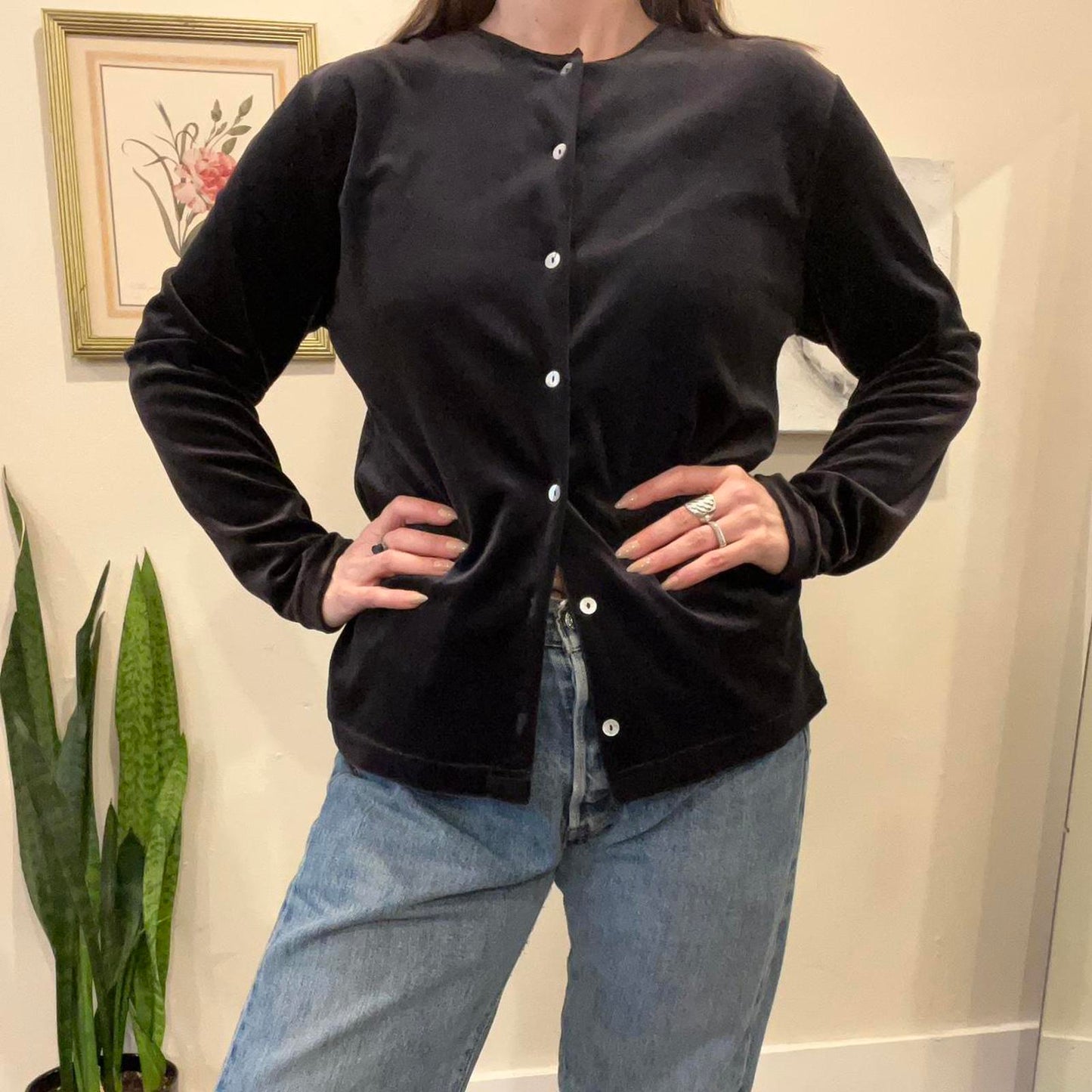 Vintage Y2K Black Velvet Button Cardigan