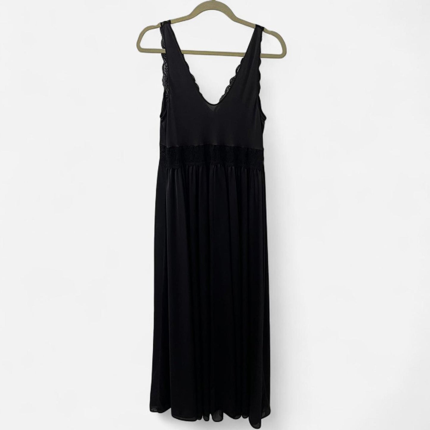 Romantic Vintage Black Lace Slip Dress Maxi 90s