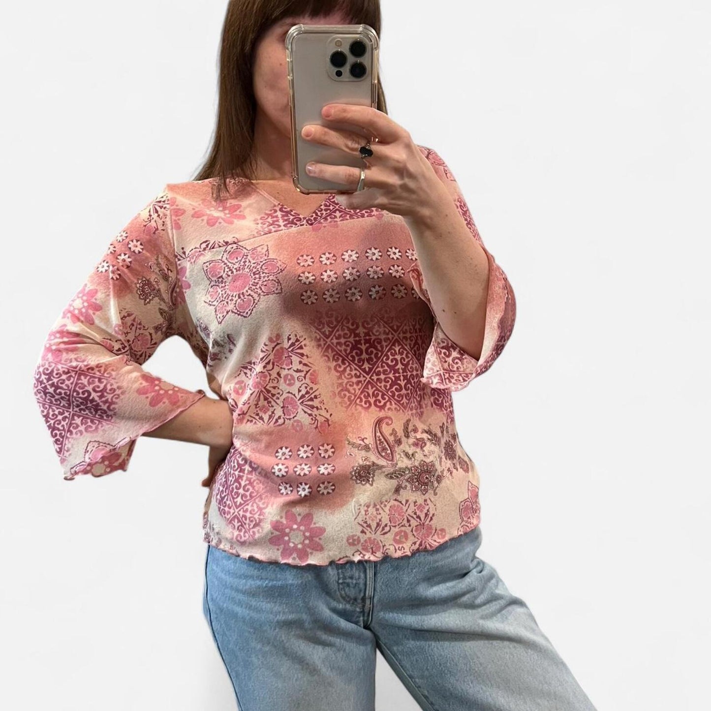 Vintage Y2K Sheer Pink Patchwork Top S/M Fairy Grunge Mesh