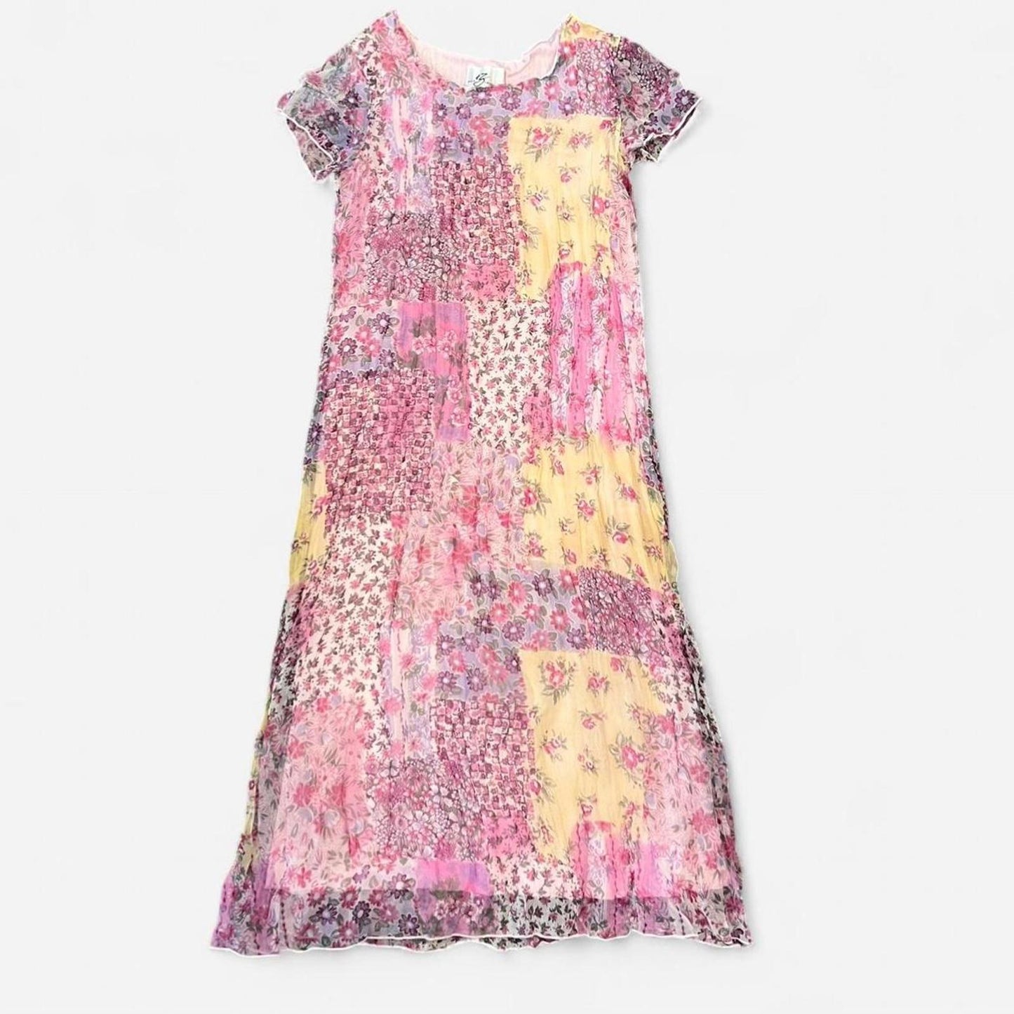 Vintage Y2K Patchwork Floral Mesh Dress