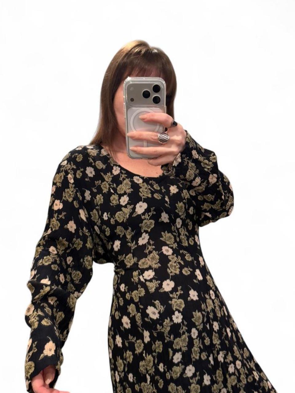 Vintage 90s Black Floral Maxi Dress