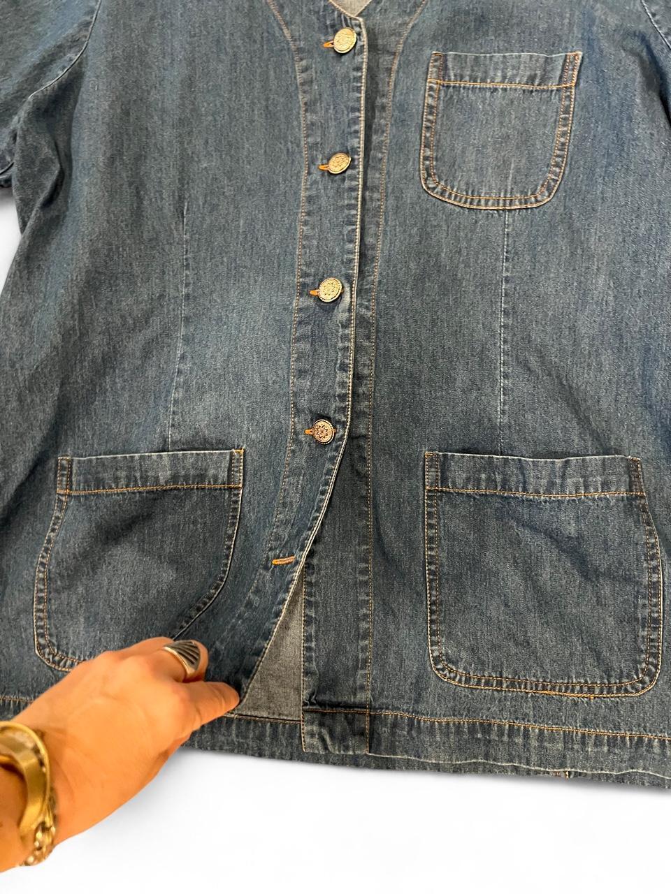 Vintage 90s Denim Utility Tunic Top Button Front Shirt Jacket