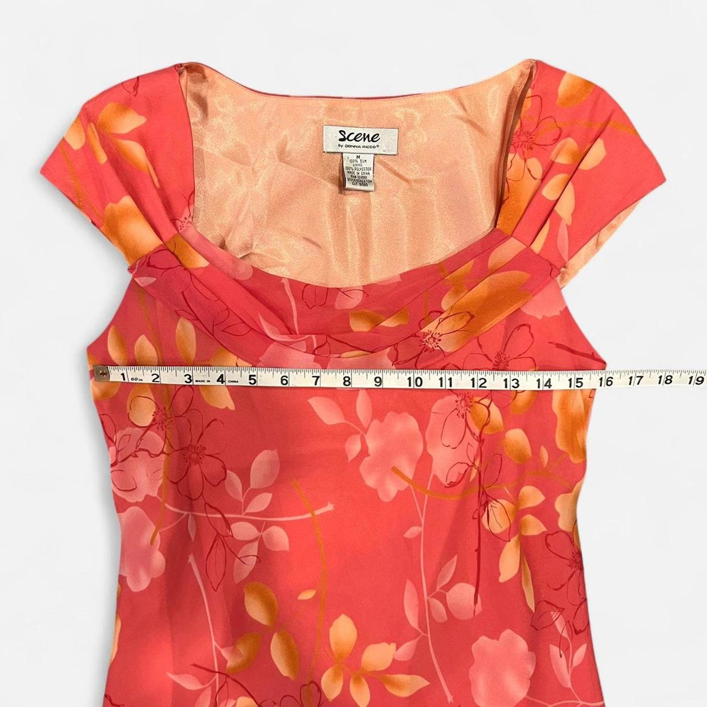 Vintage Y2K Silk Floral Dress Pink Orange Midi