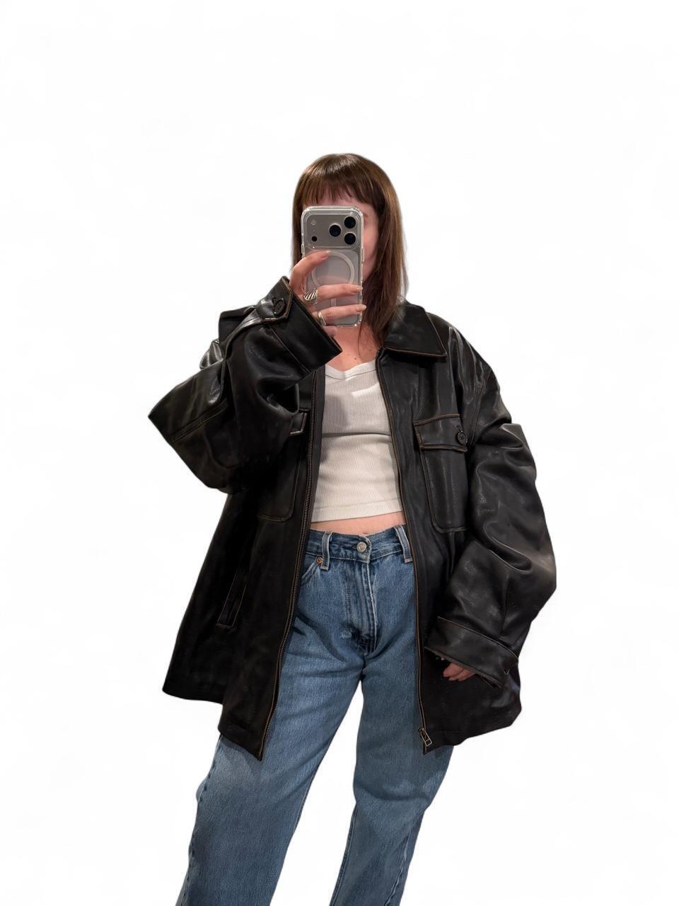 Vintage Faux Leather Sherpa Lined Jacket