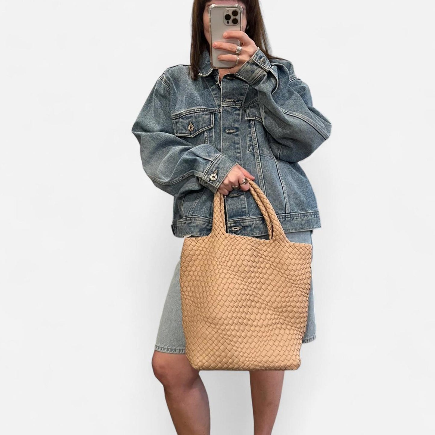 Woven Beige Tote Bag