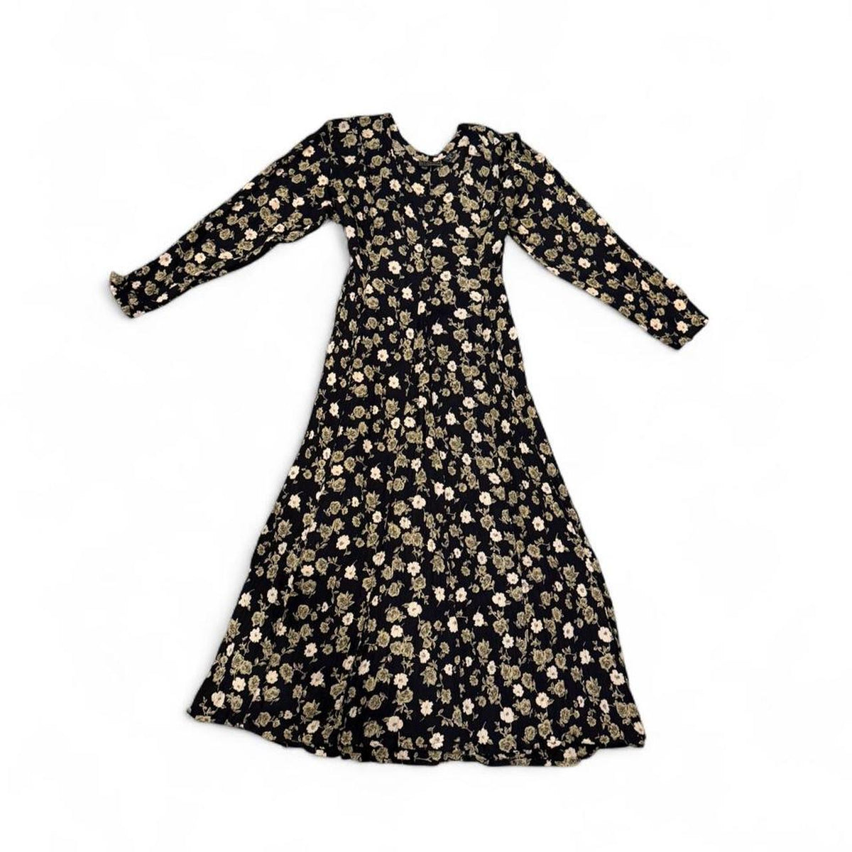 Vintage 90s Black Floral Maxi Dress