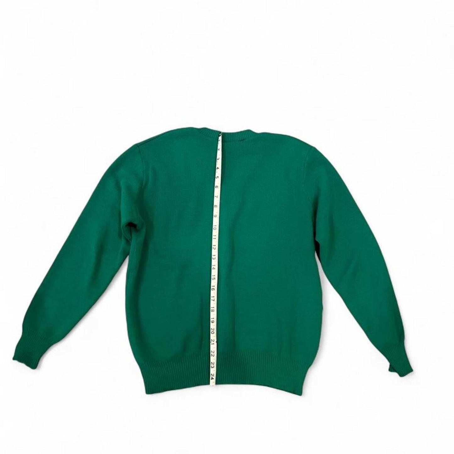 Vintage Ireland V-Neck Sweater Made in Ireland Green Crest Knit