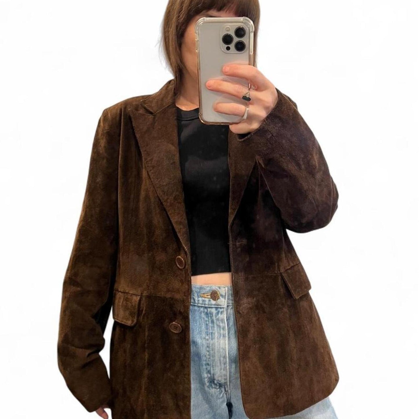 Vintage Brown Suede Leather Blazer Jacket 90s Minimalist Boho