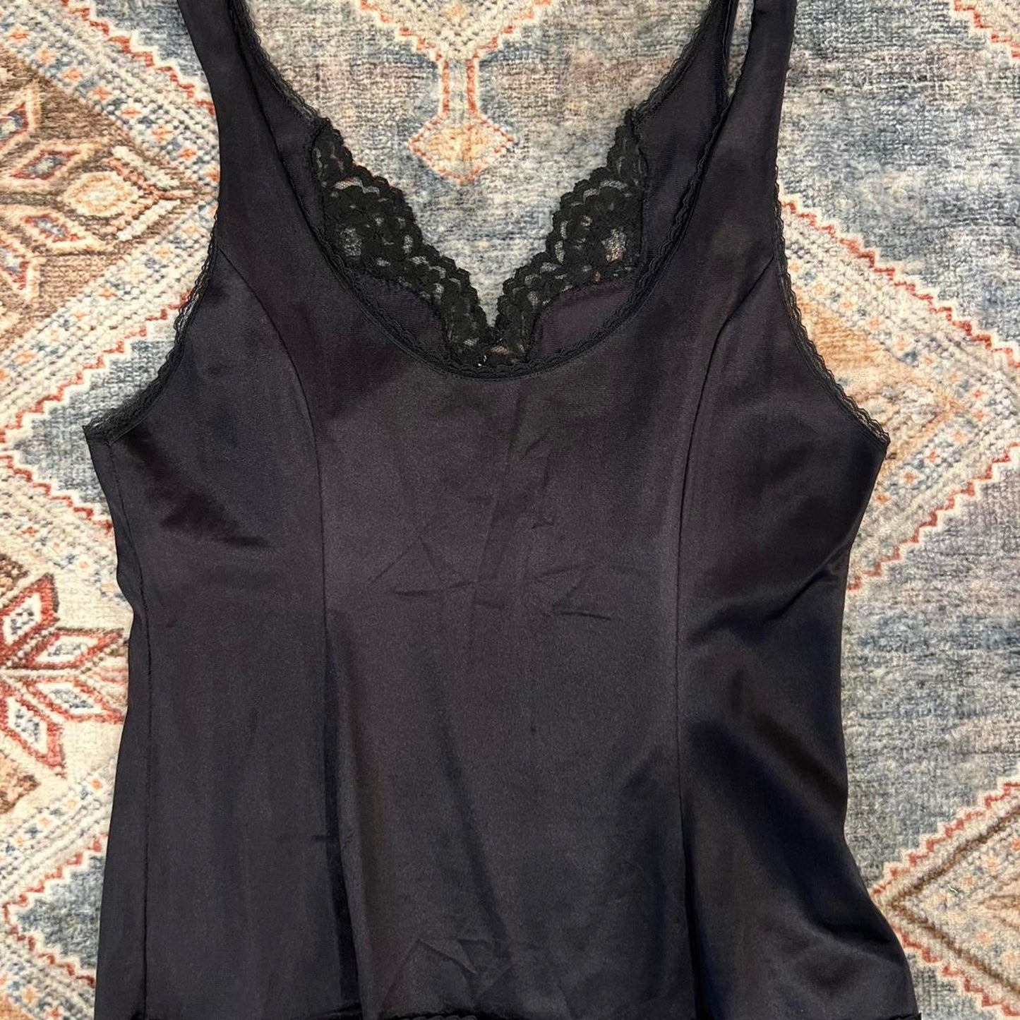 Vintage Black Satin Lace Tank