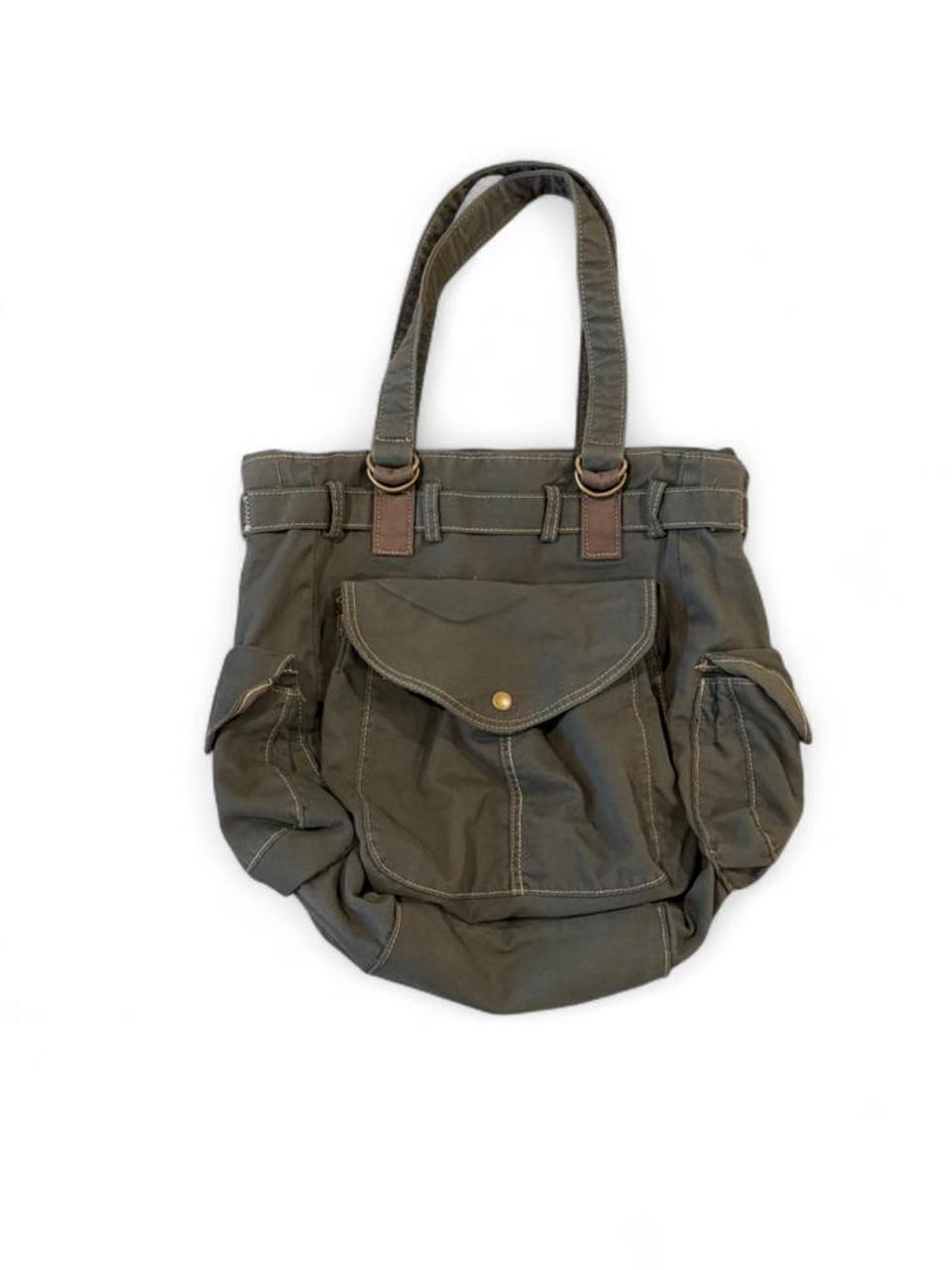 Y2K Olive Green Utility Cargo Tote Bag