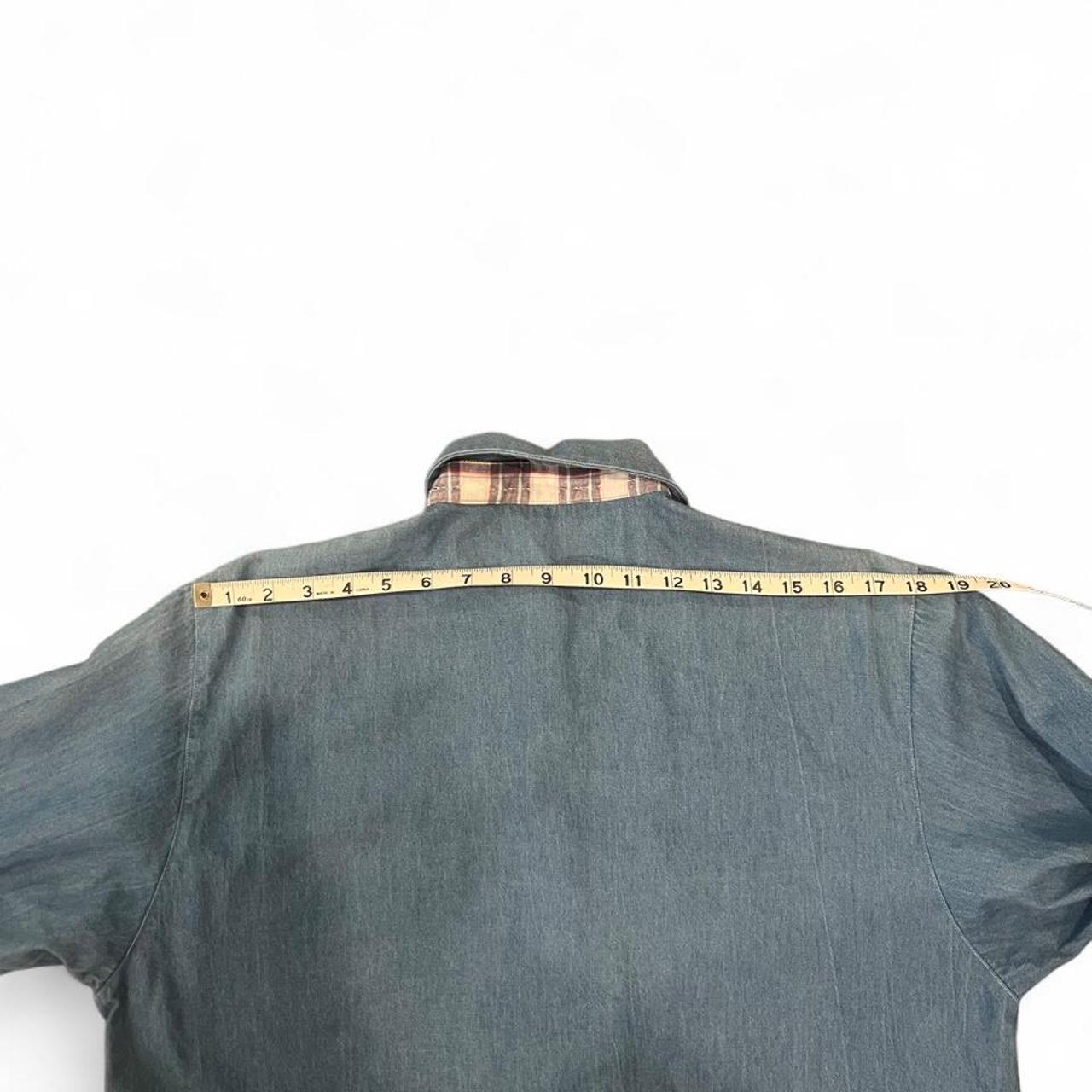 Vintage 90s Chambray Western Snap Shirt Plaid Yoke Oversized Denim Button Up