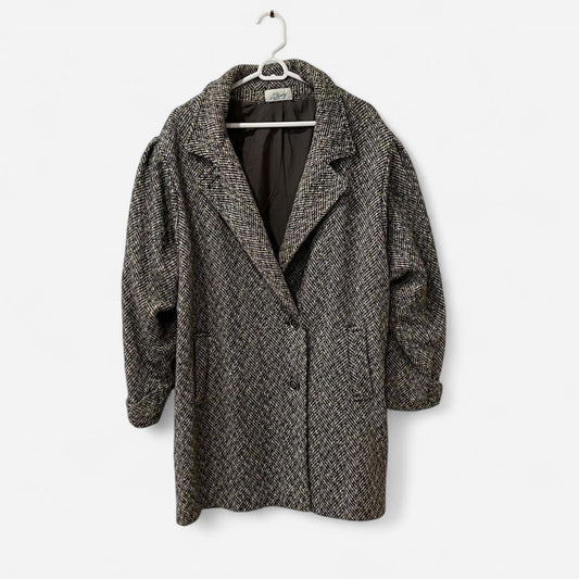 Vintage 90’s Herringbone Wool Blend Overcoat – Oversized Grandpa Coat