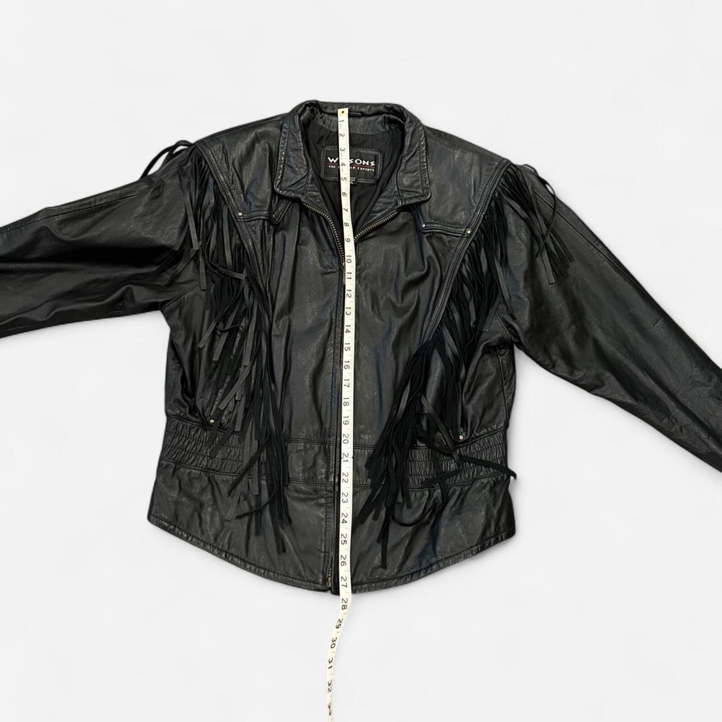 Vintage 90’s fringe leather jacket western biker oversized black
