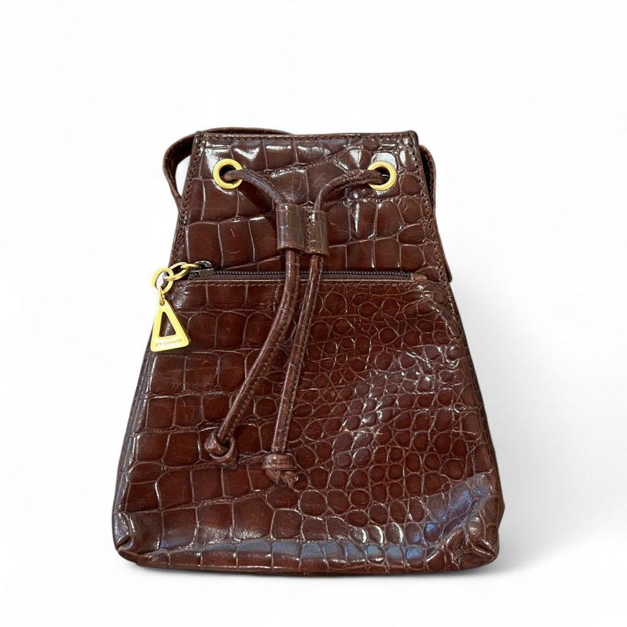 Vintage 90s Brown Croc Embossed Genuine Leather Bucket Bag Y2K Crossbody Purse
