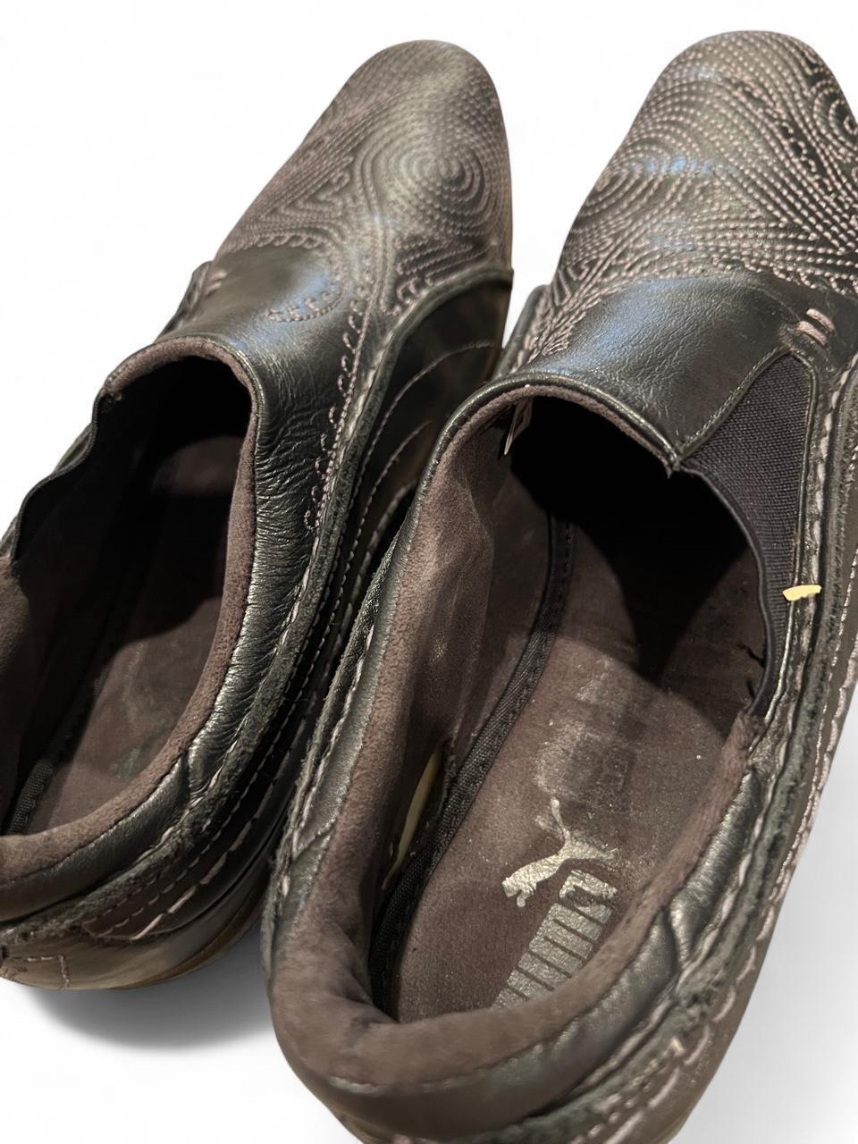 Y2K Puma Black Leather Slip On Shoes Embossed
