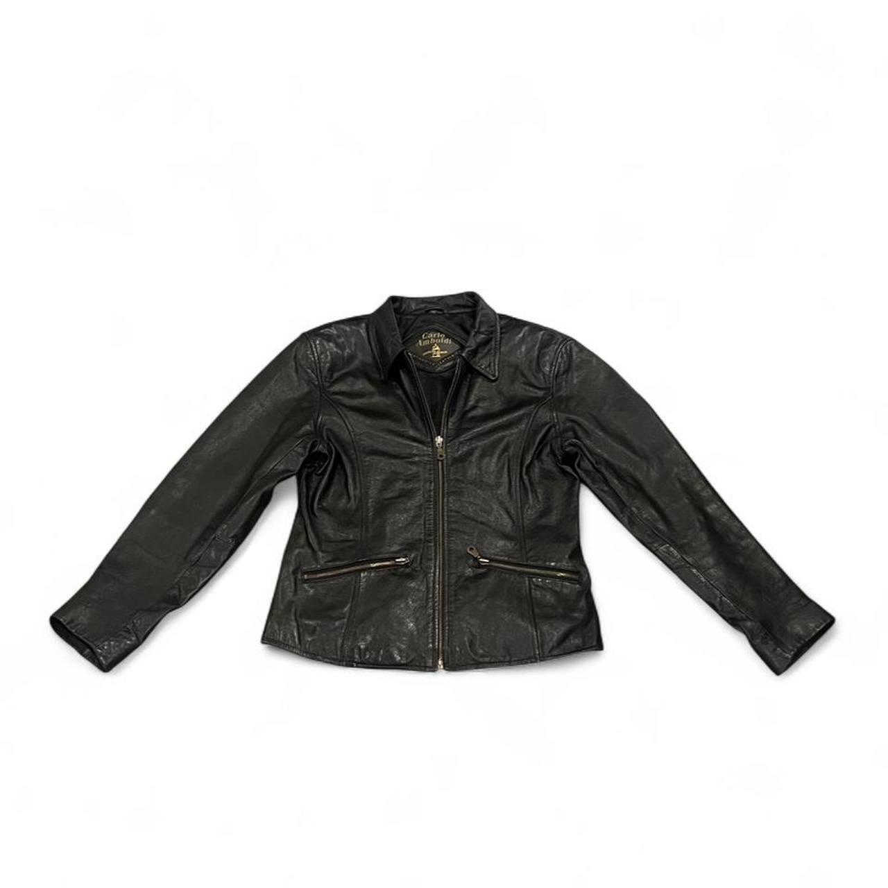 Vintage Y2K Genuine Leather Zip Jacket Black Fitted Moto Minimalist