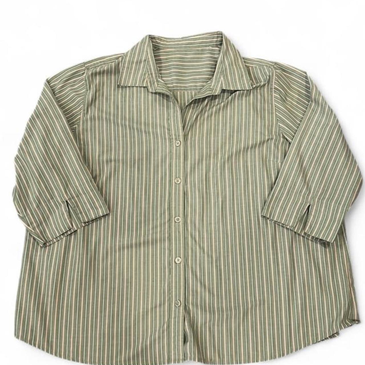 Vintage Sage Green Striped Oversized Button Up Shirt