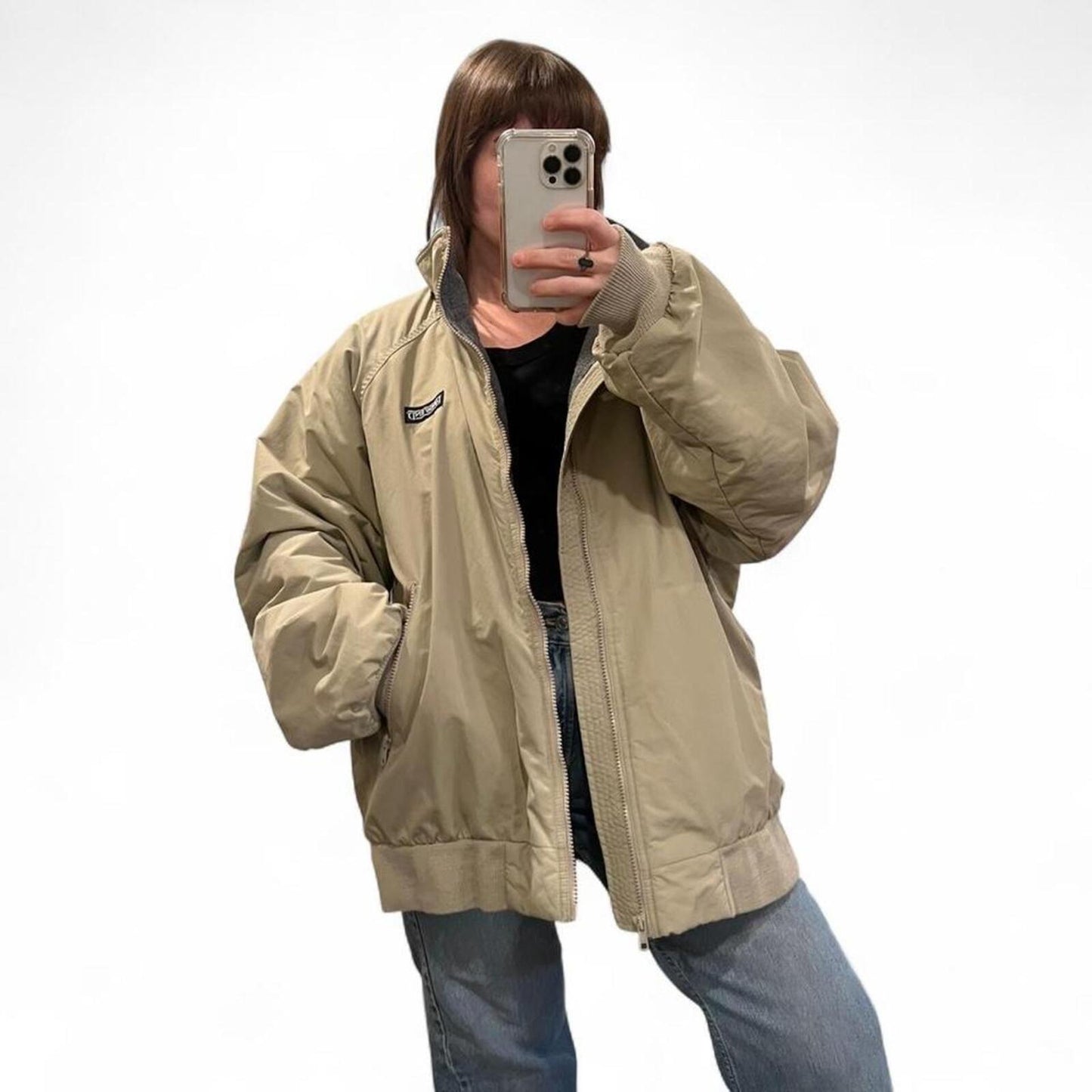 Vintage 90s Lands’ End Fleece Lined Bomber Jacket XL