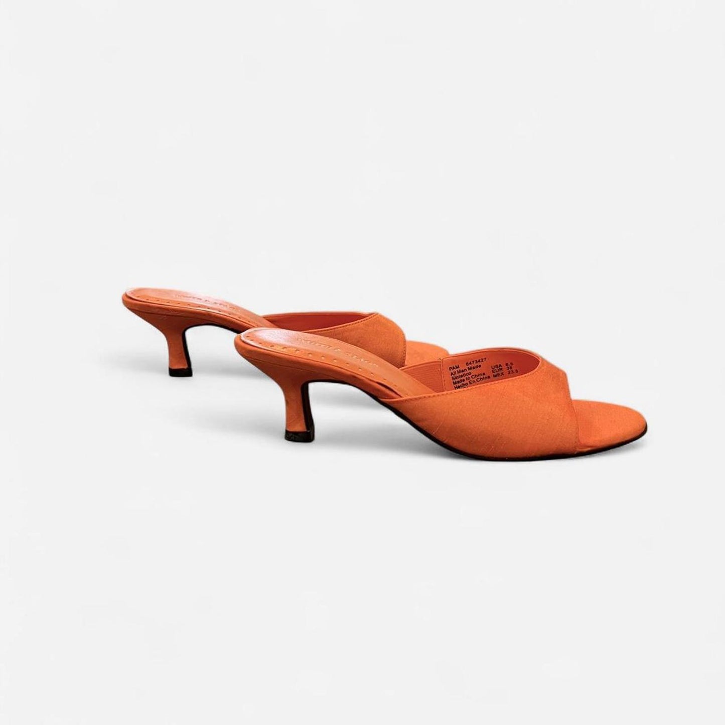 Y2K Orange Kitten Heel Mules Slip On Minimal Heels 6.5