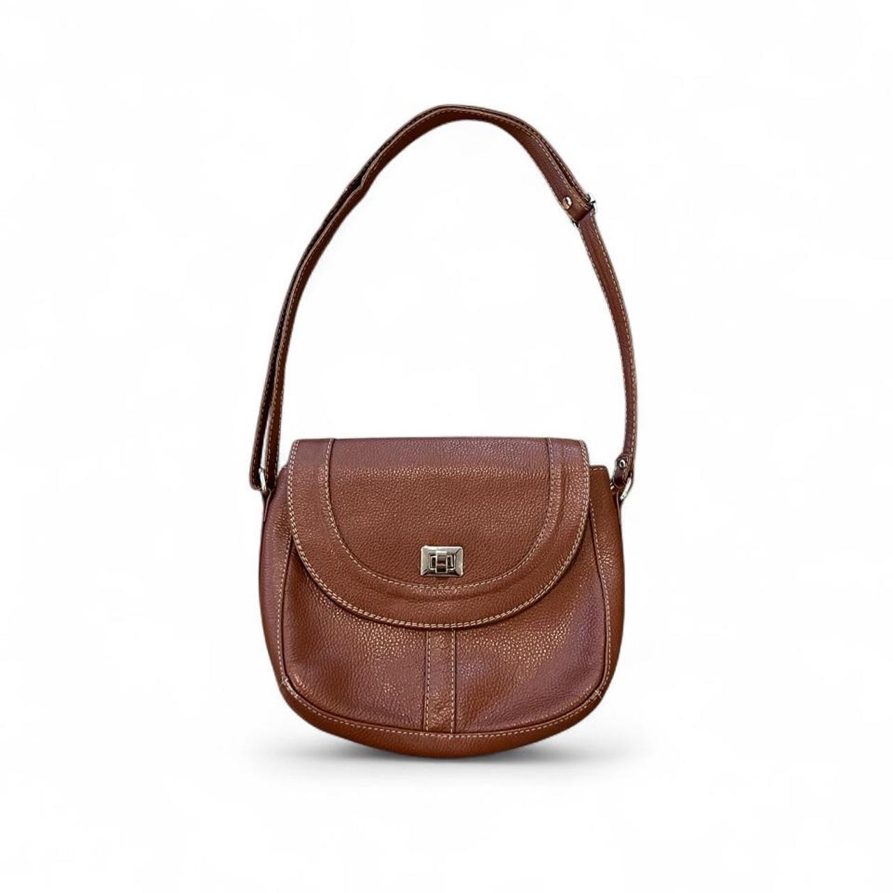 Vintage Brown Leather Saddle Bag Crossbody Shoulder Purse Y2K Minimalist