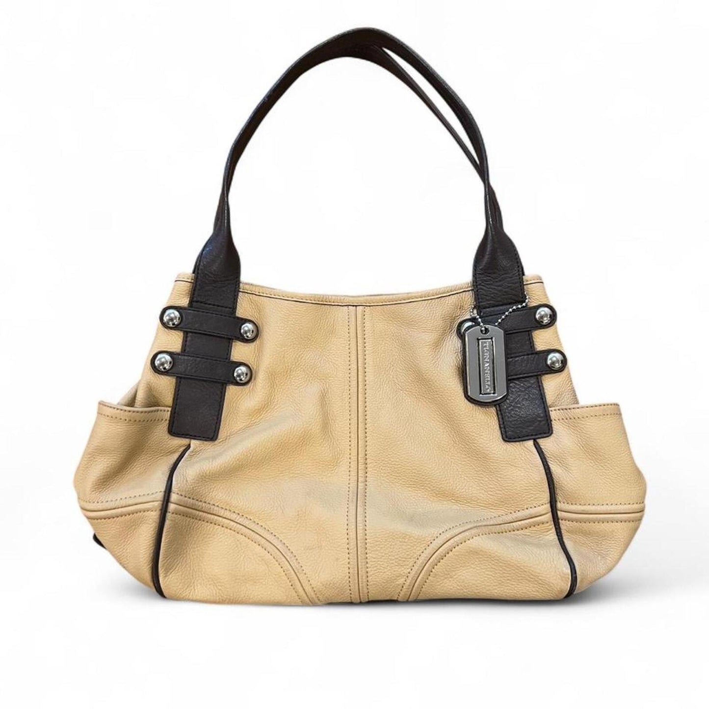 Vintage Y2K Tan Leather Shoulder Bag Studded Straps