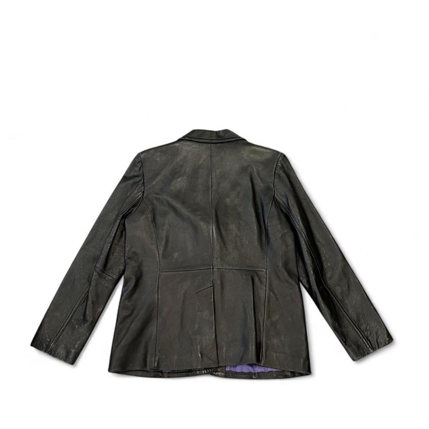 Vintage 90s Black Leather Blazer Jacket Minimalist Y2K Grunge