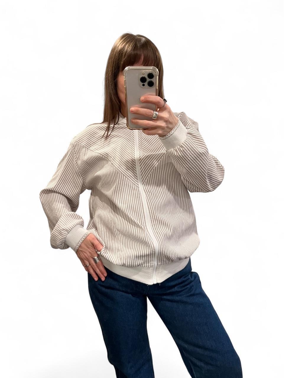 Vintage Lightweight Striped Bomber Zip Jacket Small