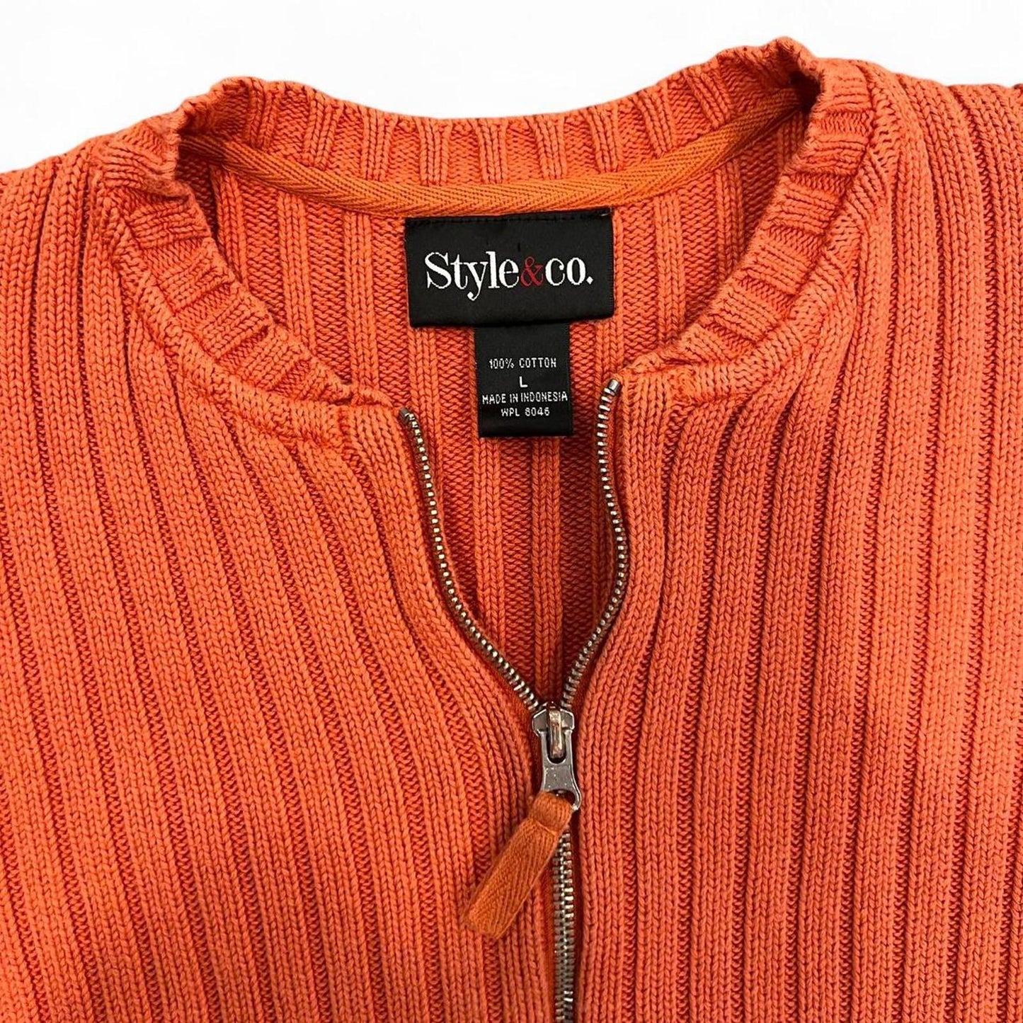 Y2K Orange Ribbed Zip-Up Cardigan
