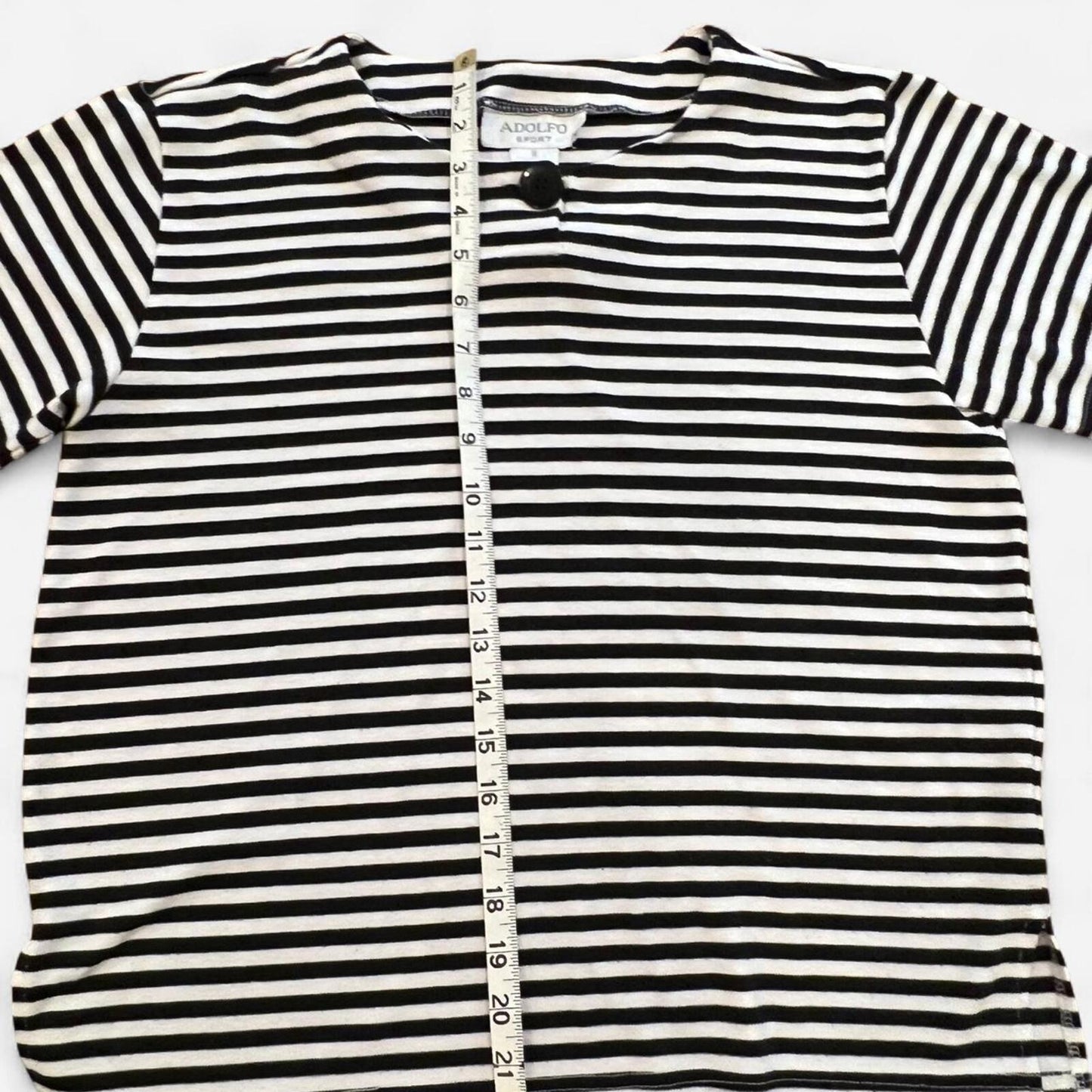 Vintage Adolfo Sport Striped Tee Black White Minimal Boxy