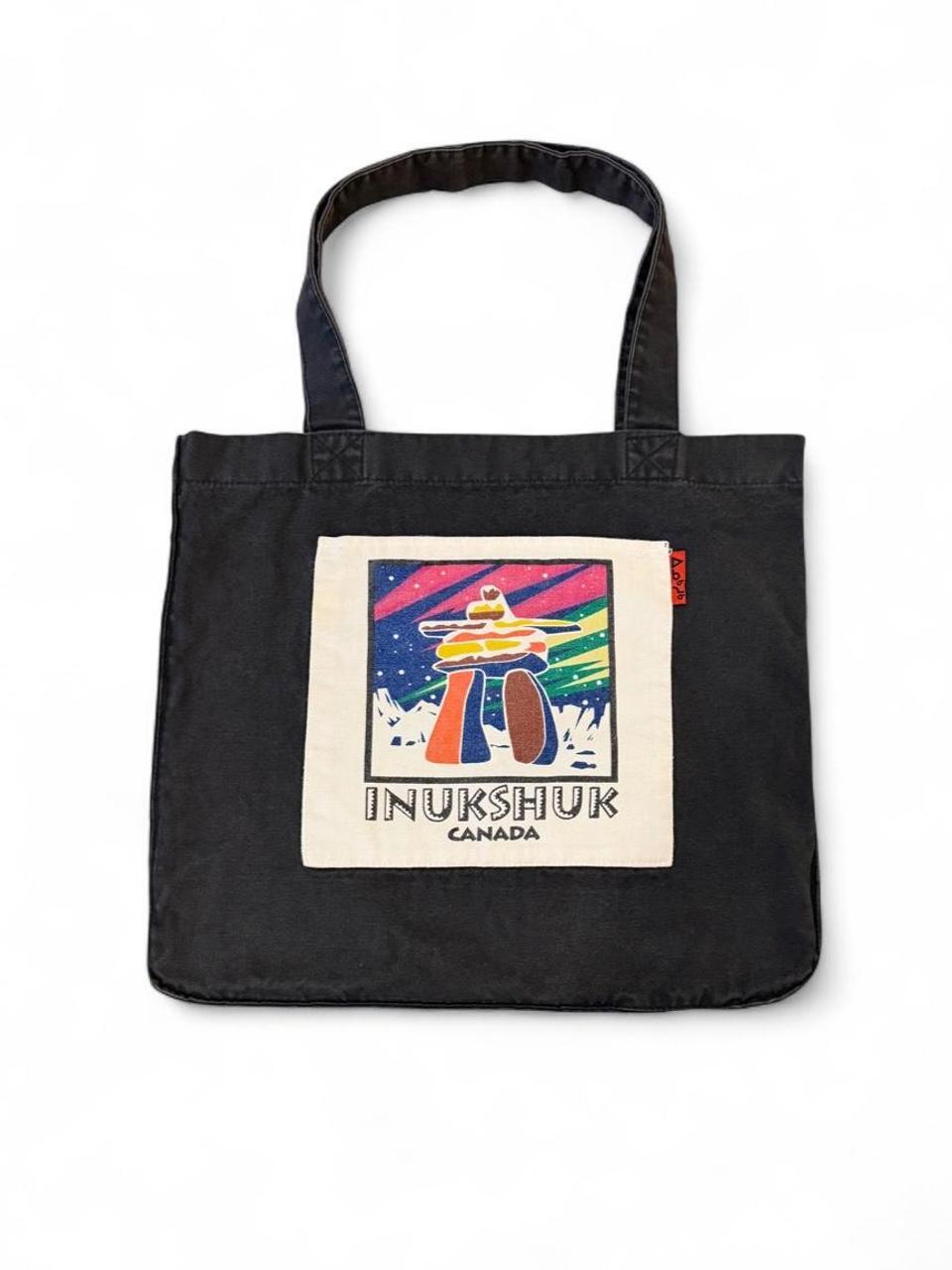 Vintage Inukshuk Canada Black Canvas Tote Bag