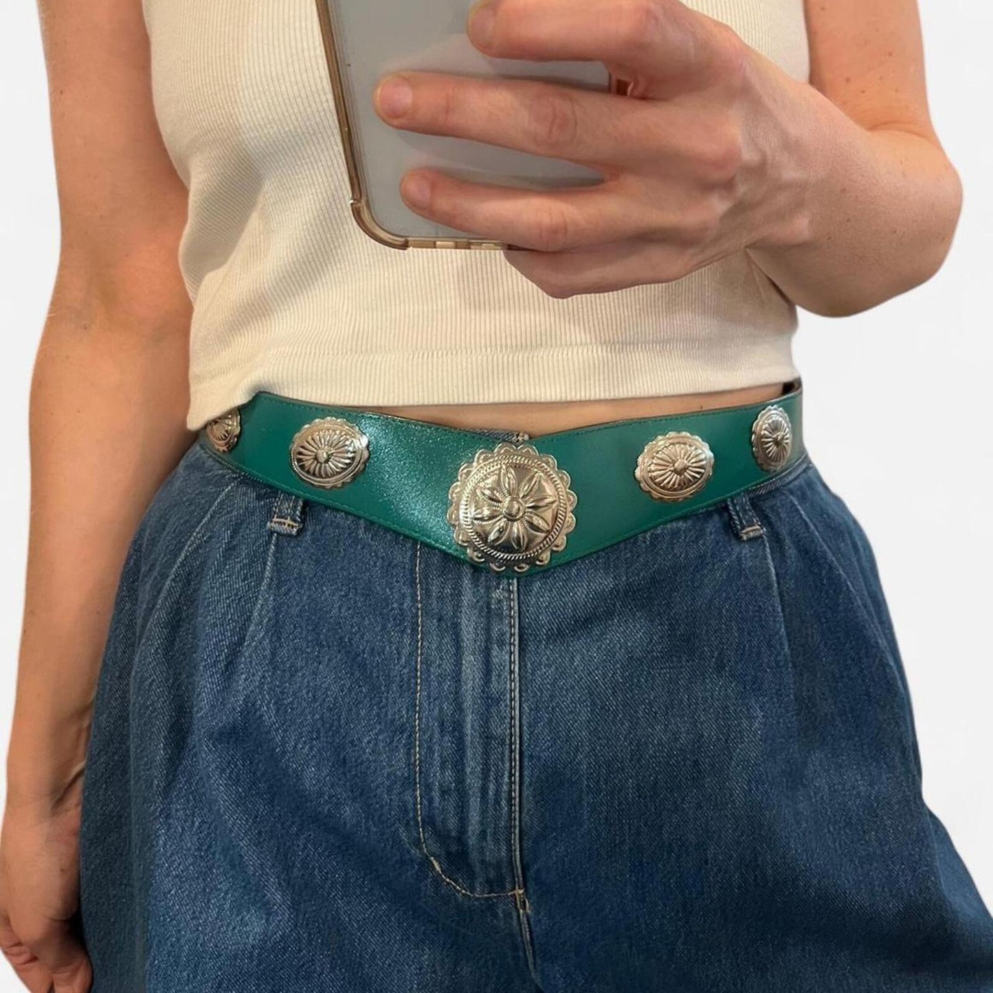 Vintage Green Western Concho Leather Belt