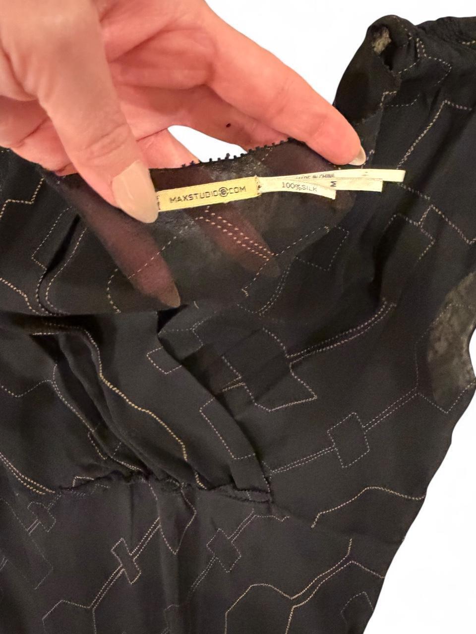 Y2K Black 100% Silk Sheer Midi Dress